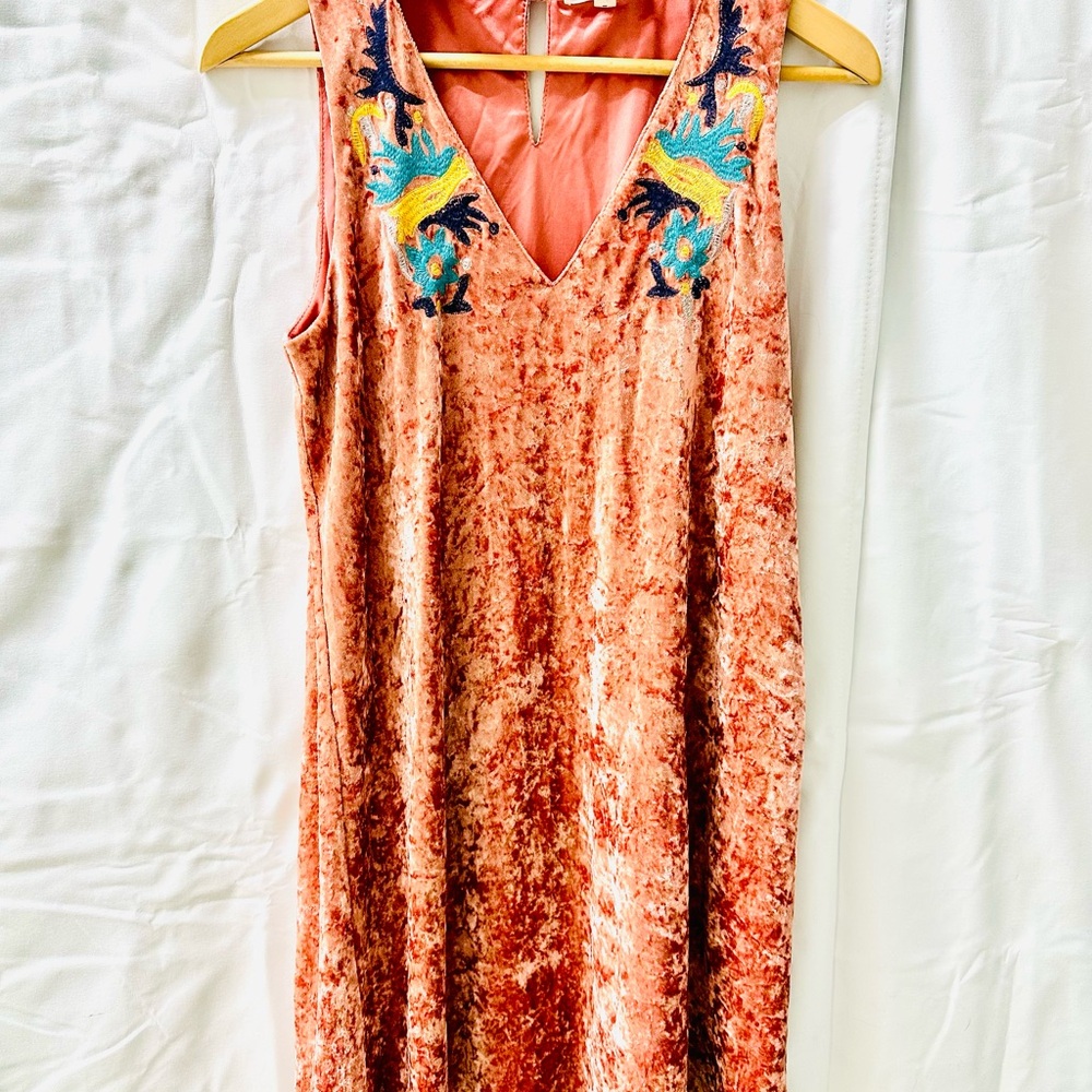 THML Embroidered Velvet Sleeveless High Neck Dress Black